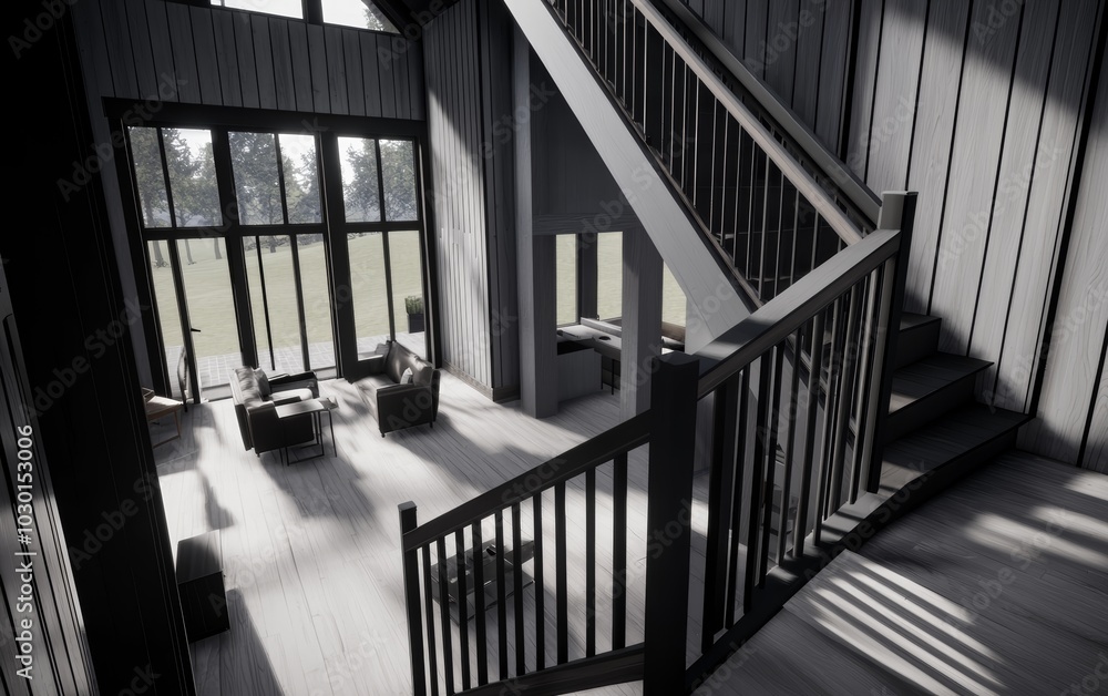 Obraz premium A chic studio apartment with an open floor plan, stylish furniture, and clever storage solutions creating a cozy, functional space