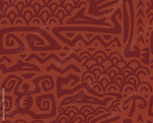 Tiki seamless pattern. Aztec textile print.Geometric, vector background. Suitable for printing on fabric and paper, for Hawaiian parties. 