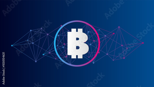 Bitcoin circle sign. Blockchain technology, crypto currency symbol. Virtual money icon for business, finance, digital global trade, payment, worldwide, exchange. Network pattern
