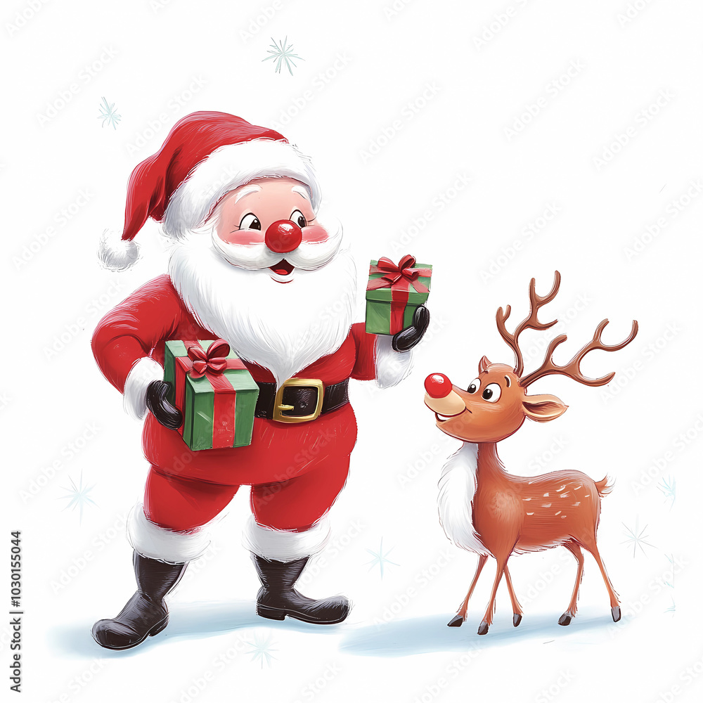 Christmas illustration of Santa Claus and Rudolph for cards, posters, social media, and decoration, generated ai Christmas illustration of Santa Claus and Rudolph for cards, posters, social media, and decoration, generated ai