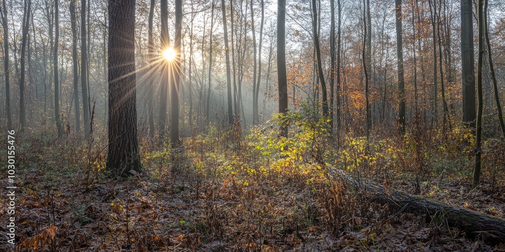 The warm sunshine of the early morning in the forest The warm sunshine of the early morning in the forest