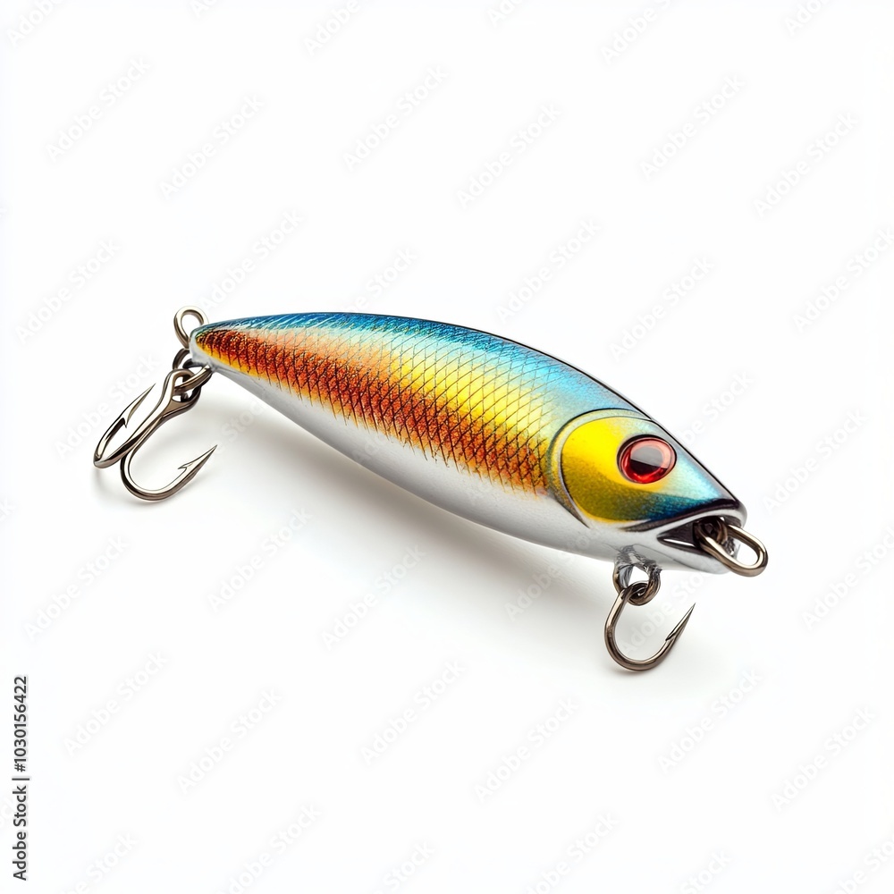 Close up green tiger minnow fishing lure with treble hook on isolated white background. Close up green tiger minnow fishing lure with treble hook on isolated white background.