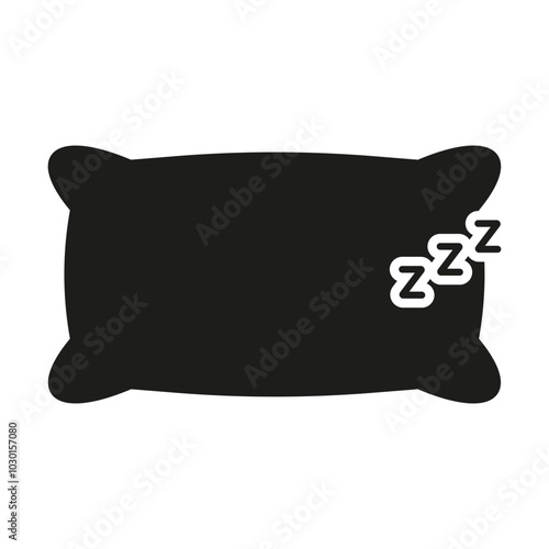 Pillow Silhouette Icon With Zzz Symbol. Sleep And Rest Solid Pictogram. Isolated Vector Illustration