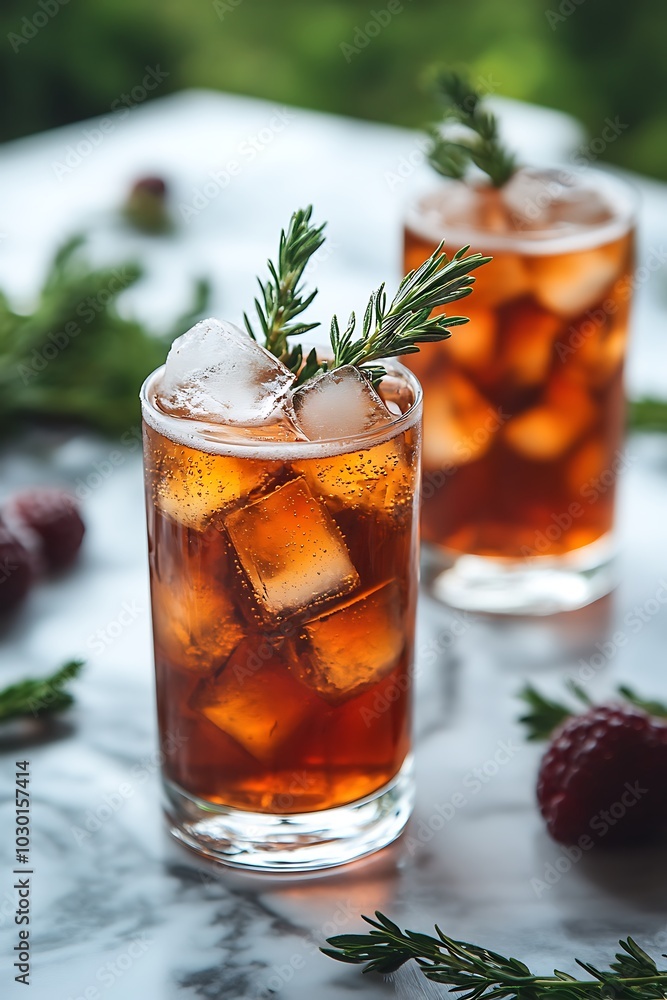 A closeup shot of a frosty glass filled with sparkling kombucha, garnished with fresh fruit and herbs for a visually stunning and detailed image A closeup shot of a frosty glass filled with sparkling kombucha, garnished with fresh fruit and herbs for a visually stunning and detailed image