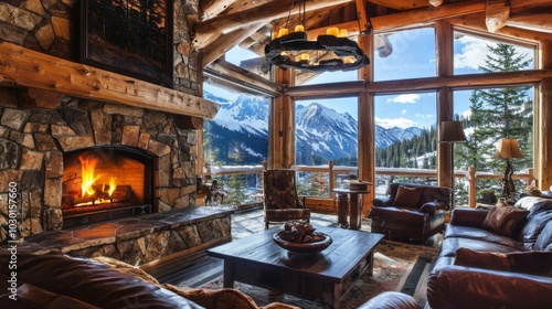 Wallpaper Mural Rustic stone fireplace in a mountain cabin Torontodigital.ca
