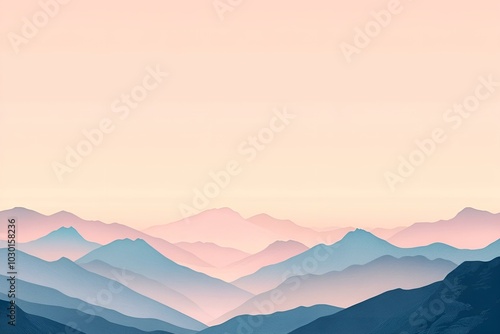  Dawn Over Layered Mountain Ranges with Soft Gradient Hues.