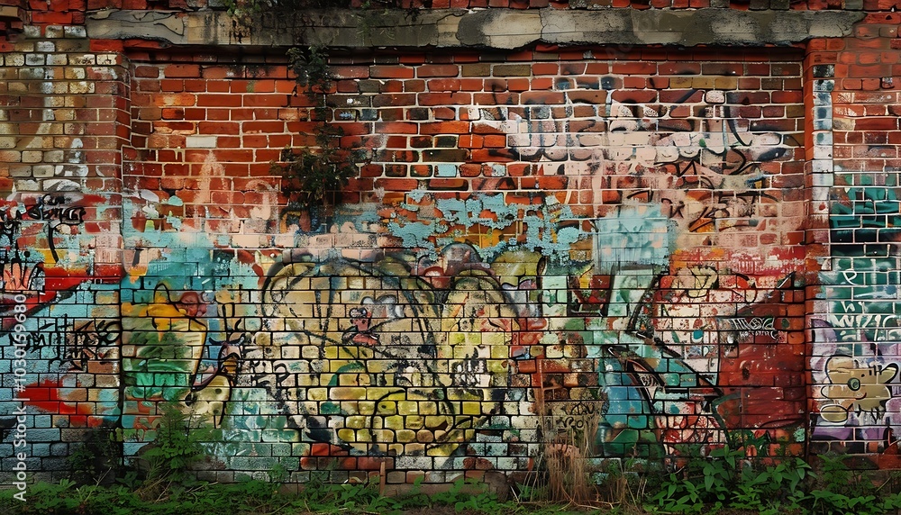 Obraz premium Colorful graffiti on a brick wall. Abstract background for design.