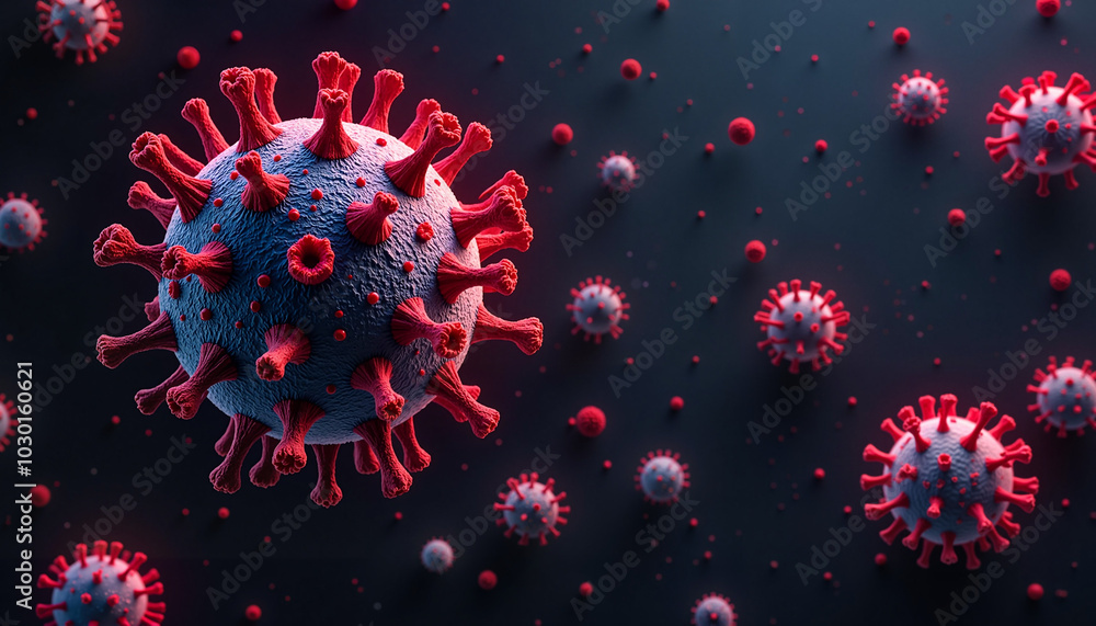 3D illustration of virus particles in dark background 3D illustration of virus particles in dark background