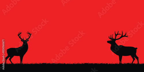 Silhouettes of two deer against vibrant red background, black friday card andd banner design. Vector Eps10 photo