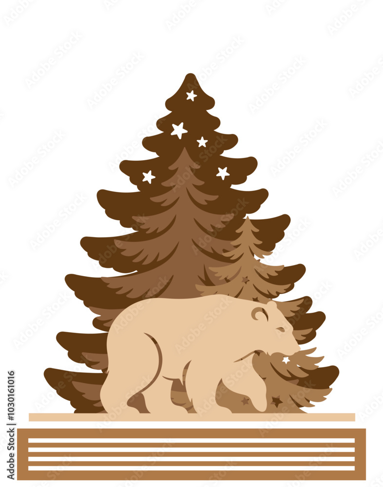 Fotografie Christmas Scene laser cut template, Winter scene vector illustration