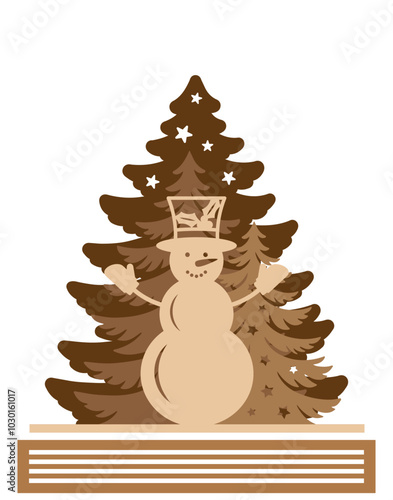 Christmas Scene laser cut template, Winter scene vector illustration 