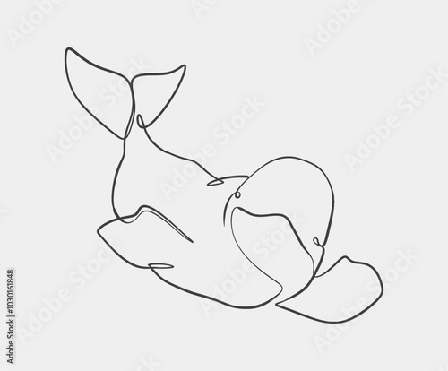 Simple one-line drawing of a Beluga whale in a minimalist style, featuring smooth curves and clean design on a white background.