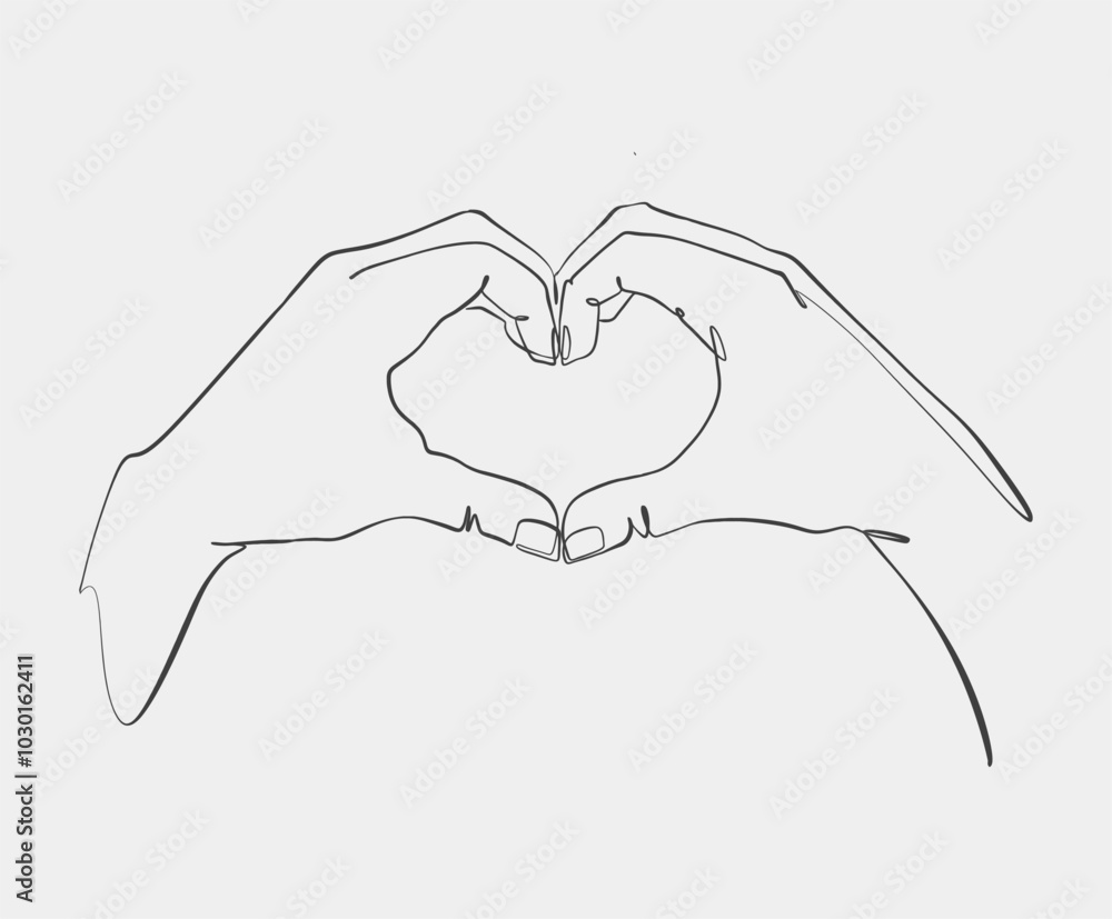 Minimalist line drawing of two hands forming a heart shape, symbolizing love, unity, and affection in simple black-and-white style. Minimalist line drawing of two hands forming a heart shape, symbolizing love, unity, and affection in simple black-and-white style.