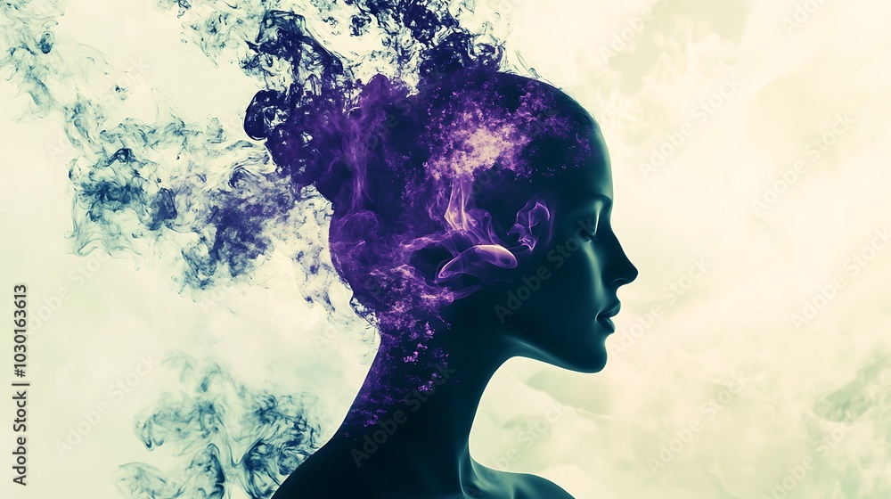 A stunning double exposure image of a person in silhouette, with a glowing aura surrounding their profile A stunning double exposure image of a person in silhouette, with a glowing aura surrounding their profile