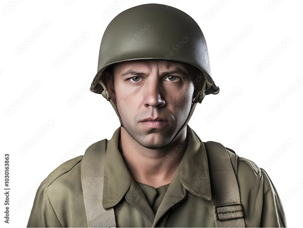 front view of a world war ii u.s. soldier wearing a standard military helmet and uniform, historical military portrait for ww2 reenactment and wartime representation
front view of a world war ii u.s. soldier wearing a standard military helmet and uniform, historical military portrait for ww2 reenactment and wartime representation