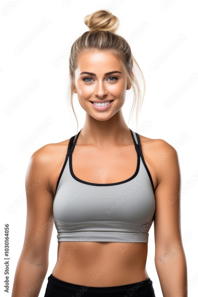 Fitness woman in sportswear with ponytail swimwear adult determination.