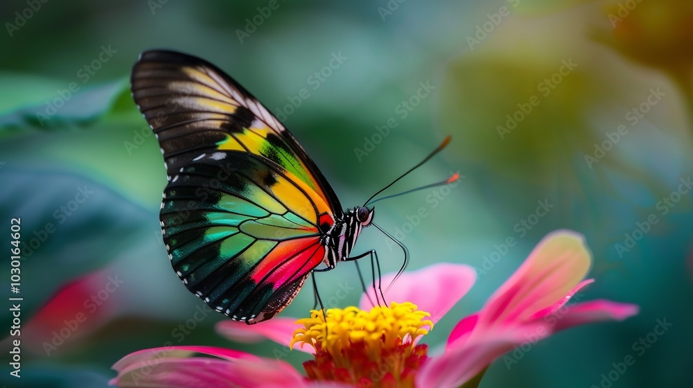 Vibrant Butterfly Resting on Pink Flower Vibrant Butterfly Resting on Pink Flower