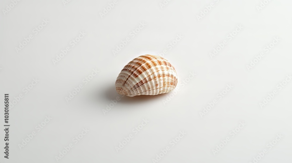 A single seashell sits alone against a plain white backdrop. A single seashell sits alone against a plain white backdrop.