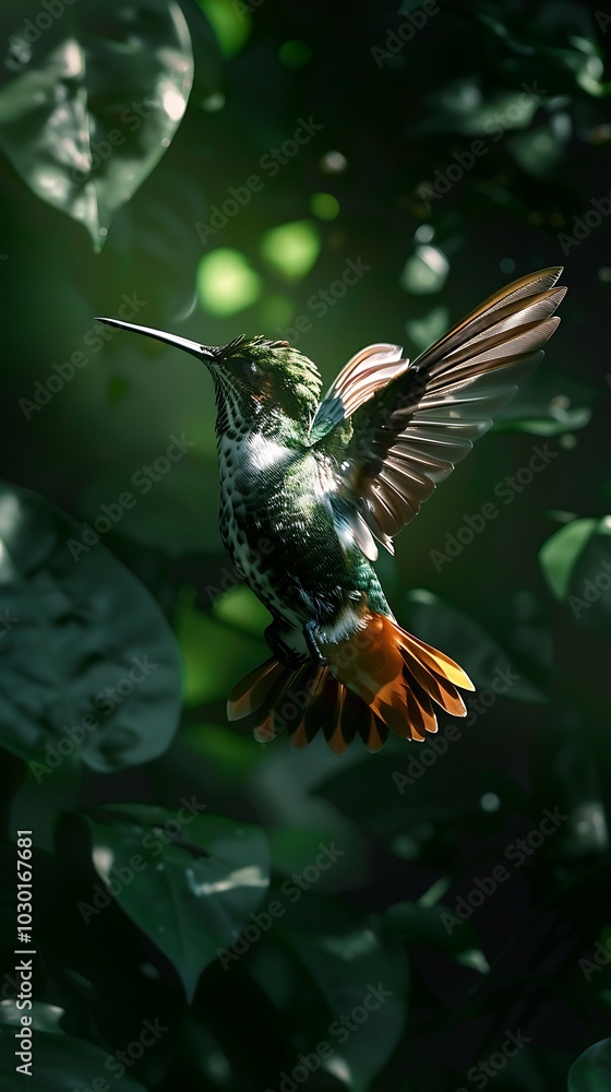 Fototapeta premium The wings of a hummingbird are moving rapidly generated AI