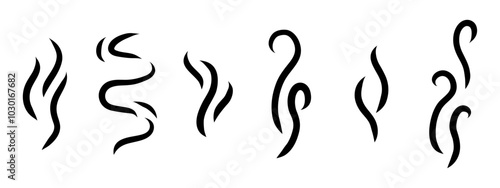 Hand drawn doodle Smells line air icon set. Vector vapor, aroma, stink, odors symbols or fumes. Fragrances evaporate icons. Vector illustration