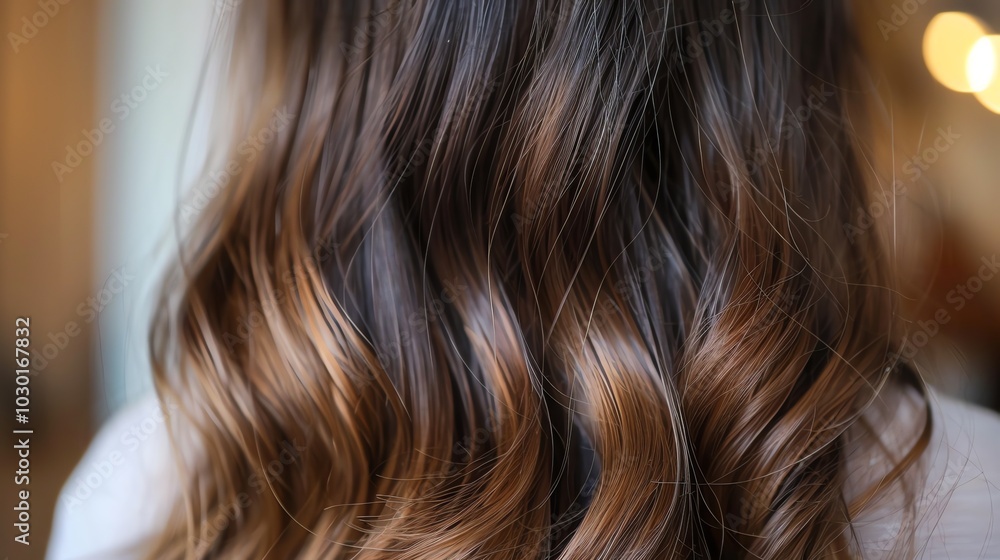 Close up of a woman's long, wavy brown hair with blonde highlights. Close up of a woman's long, wavy brown hair with blonde highlights.