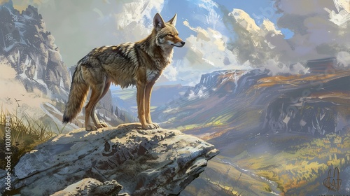 Coyote Standing on a Mountaintop photo