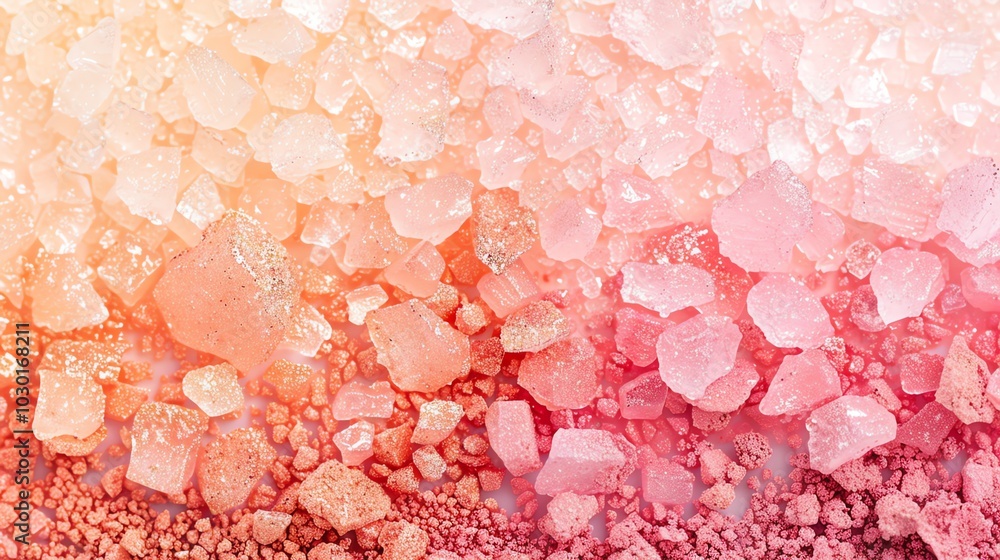 A close-up of pink and orange crystals. A close-up of pink and orange crystals.
