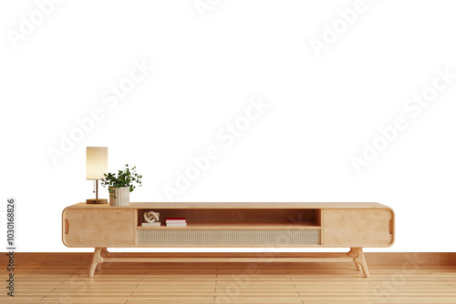 Fototapeta Naklejka Na Ścianę i Meble -  Mockup a cabinet for TV wall mounted on transparent background- 3D rendering