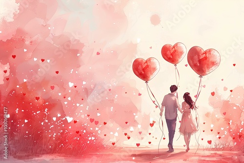 A couple standing next to each other holding red balloons