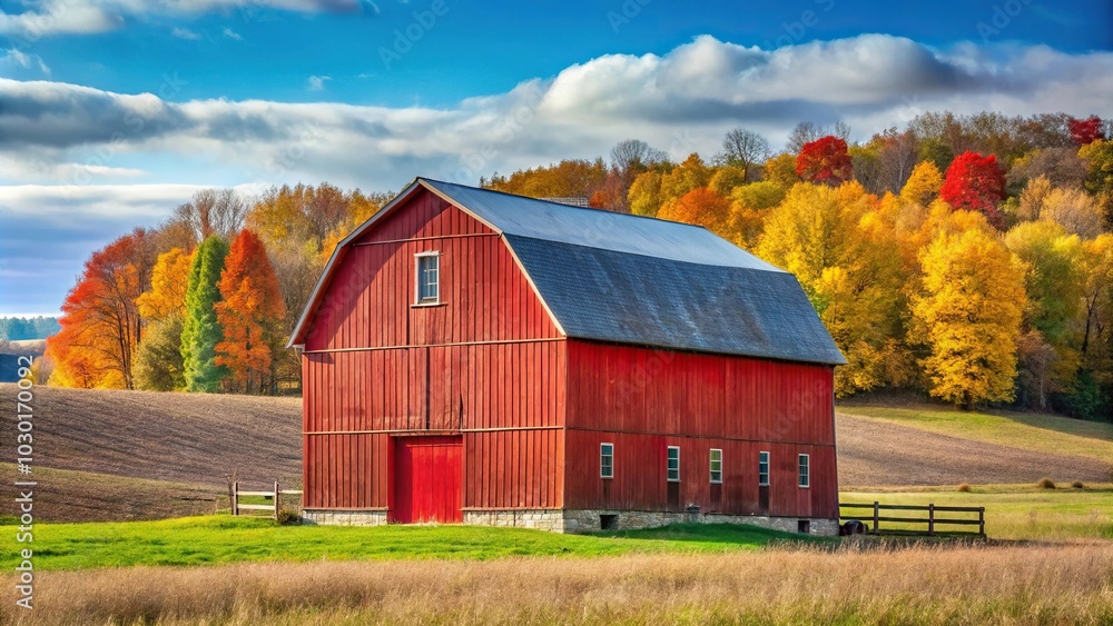 Minimalist red barn in autumn countryside Dalton Ohio Minimalist red barn in autumn countryside Dalton Ohio