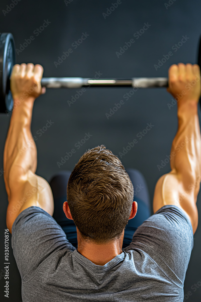 Fototapeta premium Man lifting dumbbells in gym workout