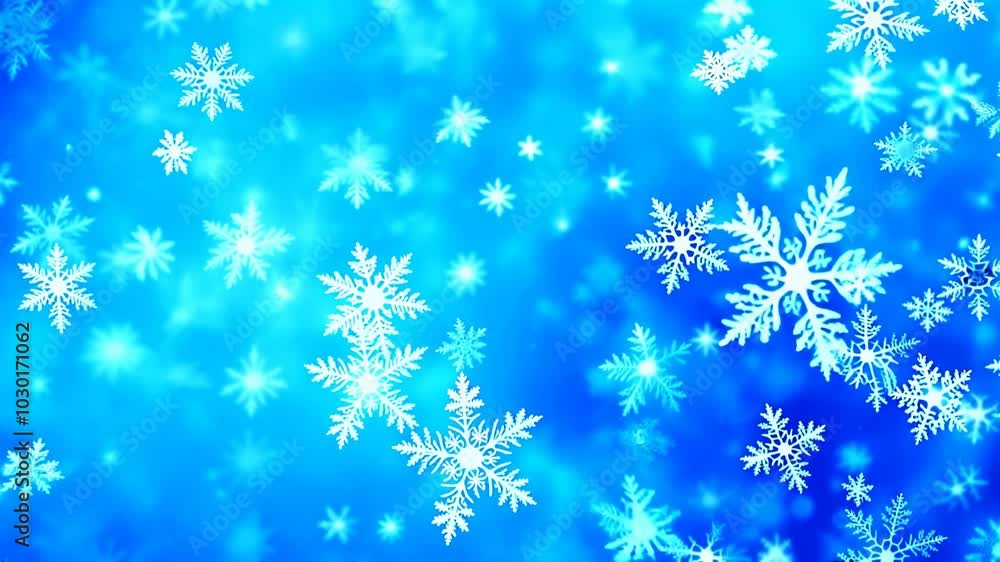 Snowflakes falling against bright blue winter sky Snowflakes falling against bright blue winter sky