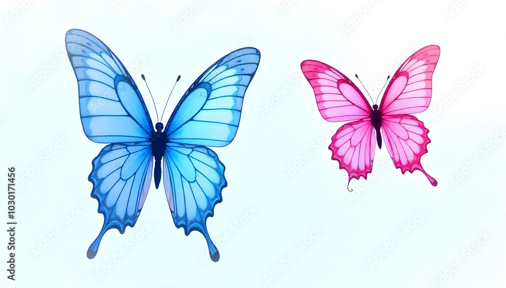blue butterfly with large wings and a pink butterfly blue butterfly with large wings and a pink butterfly