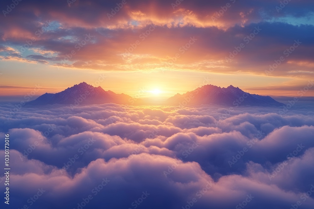 An evening sunset frames the ridge peaks of the mountains An evening sunset frames the ridge peaks of the mountains
