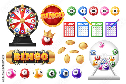 Realistic bingo game elements collection