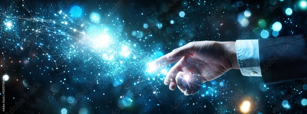 Conceptual image of a woman touching a screen showing the next generation of technology. Conceptual image of a woman touching a screen showing the next generation of technology.