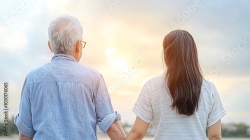 Capturing moments of connection a heartwarming scene of generational bonding between an elder and a younger individual at sunset photo