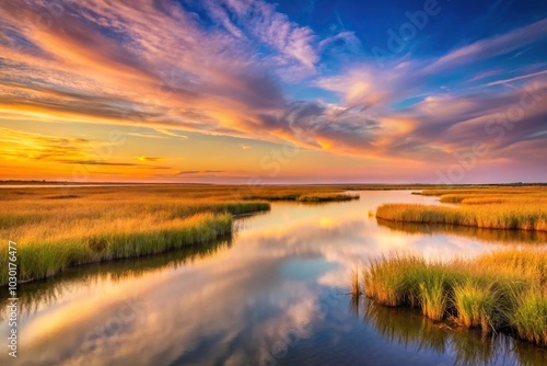 Minimalist warm sky over marsh