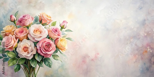 Fototapeta Naklejka Na Ścianę i Meble -  Minimalist watercolor background of roses