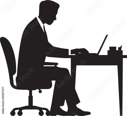 Man Sitting and Using Laptop Silhouette vector