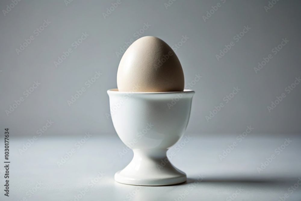 Minimalist white egg in an egg cup isolated on white background with clipping path included Minimalist white egg in an egg cup isolated on white background with clipping path included