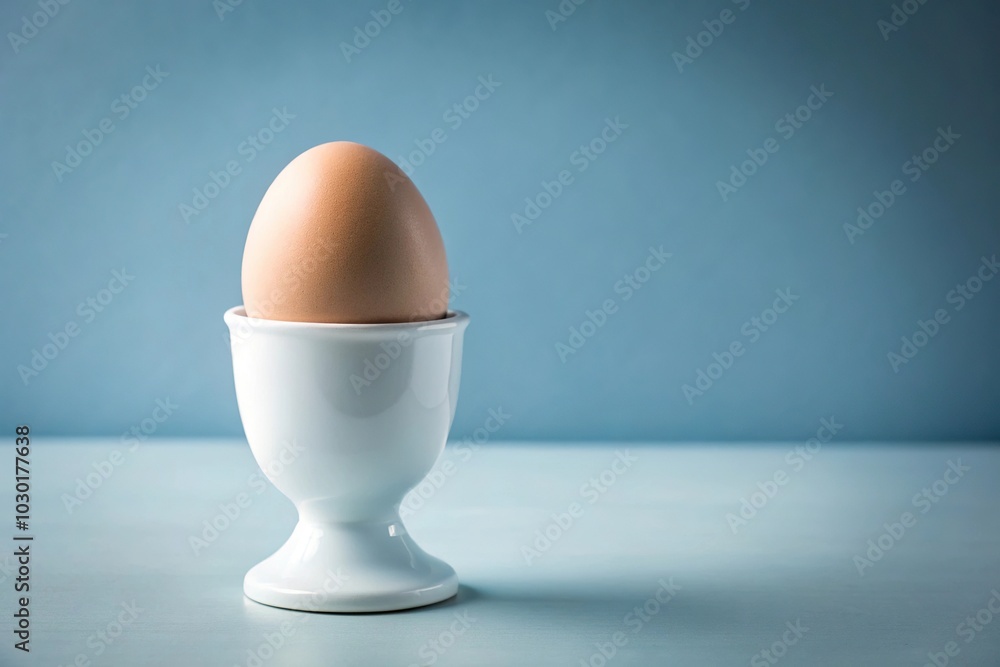 Minimalist white egg in egg cup isolated on white background with clipping path included. Minimalist white egg in egg cup isolated on white background with clipping path included.