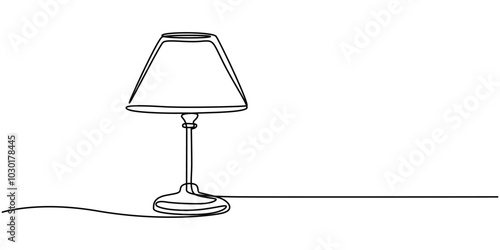 Room lamps Continuous line. One line drawing of a home furniture object to illustrate interior design. Line art object. A lampshade in a linear style with a light effect, Floor lamp. Icon