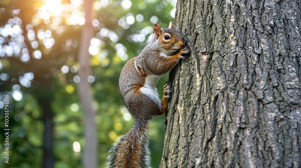 Squirrel Climbing Tree in Sunny Day Squirrel Climbing Tree in Sunny Day