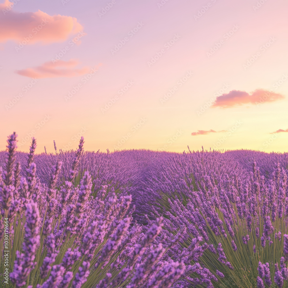 Naklejka premium Dreamy Lavender Field Under Ethereal Sky