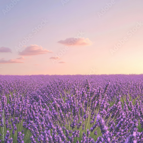 Dreamy Ethereal Field of Lavender at Sunset