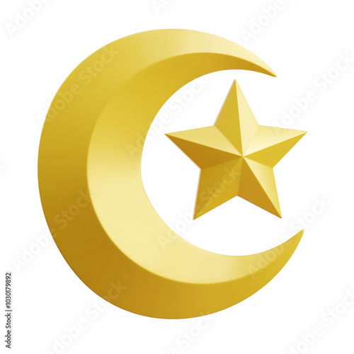 3D Golden Crescent And Star Icon