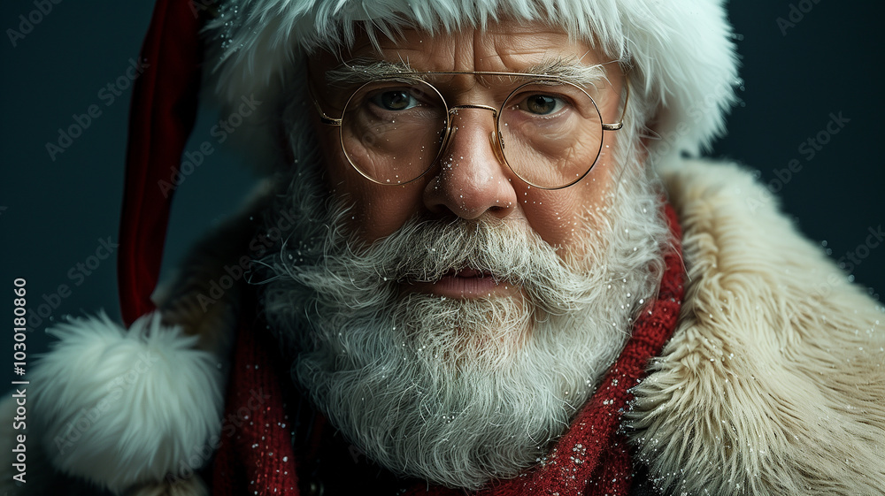 Portrait of Santa Claus in santa hat. Christmas spirit, Holiday mood Portrait of Santa Claus in santa hat. Christmas spirit, Holiday mood