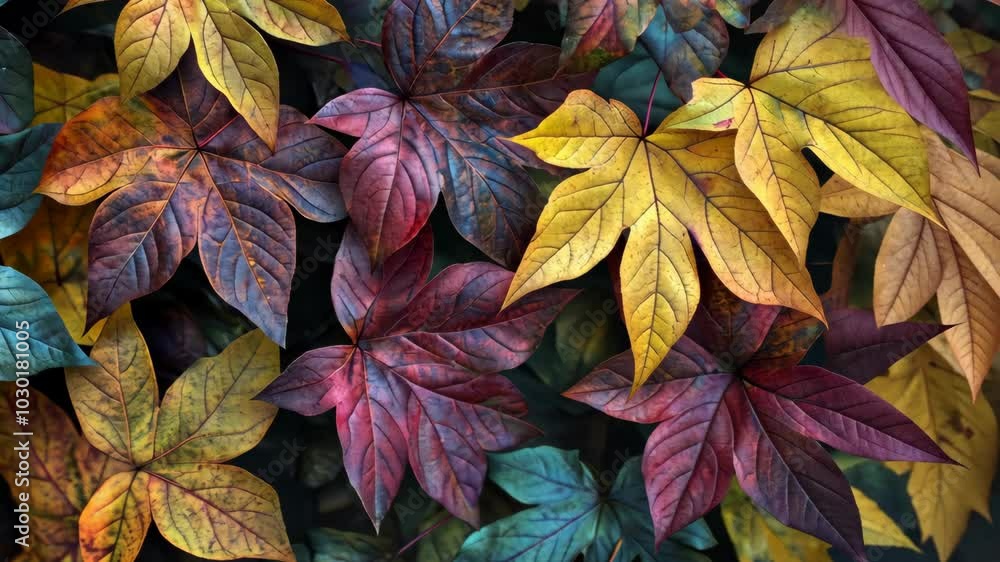 A close-up of vibrant autumn leaves in a forest A close-up of vibrant autumn leaves in a forest