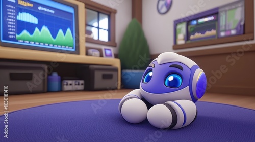 Cute Robot Character in Modern Home Office Setting